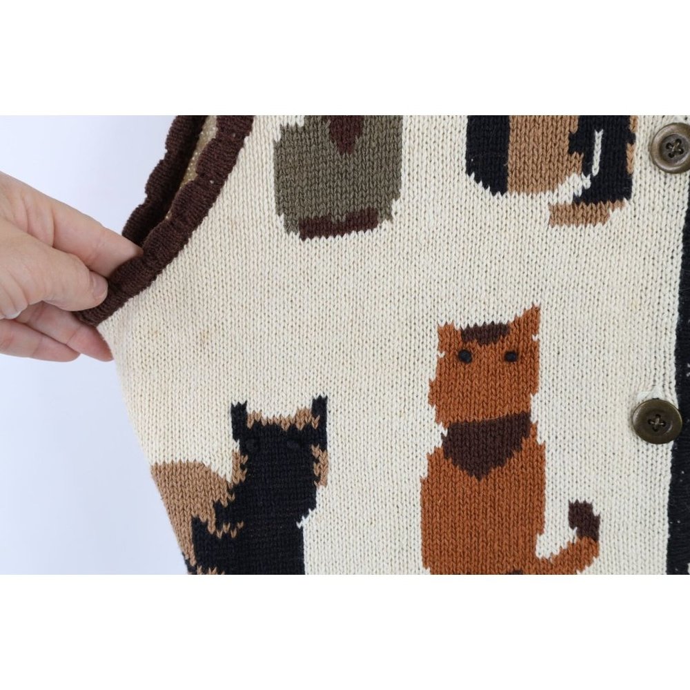 Vintage 90s Streetwear Womens 1X Cat Kitten Knit Button Cardigan Sweater Vest - Picture 5 of 10